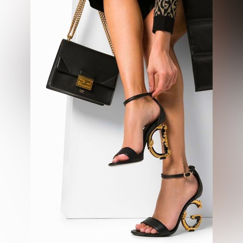 NIB DOLCE & GABBANA Keira 105 DG Baroque Metallic Gold Leather Heels Sandals 41
